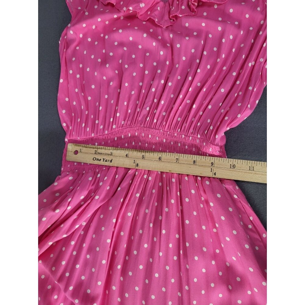 DRAPER JAMES Women's S Pink Polka Dot Flutter Sleeve Midi Dress Tiered Pockets - Picture 8 of 12